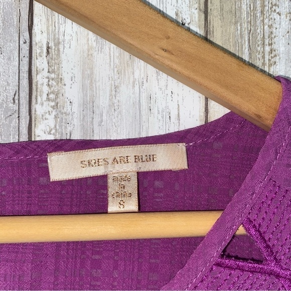 Skies Are Blue Purple Open Neck Blouse - Picture 5 of 5